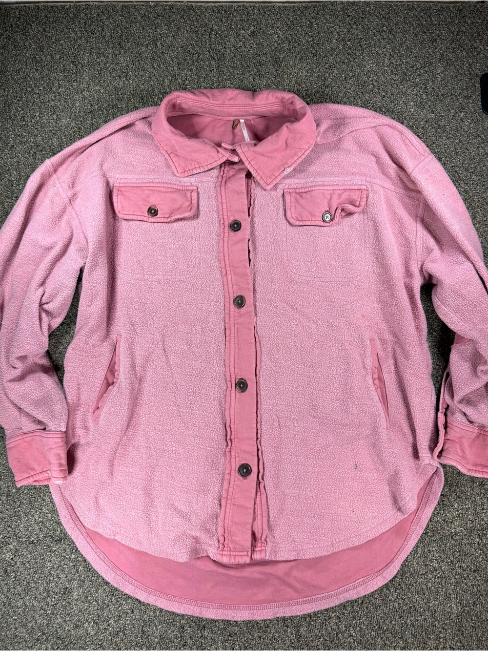 Free People Pink Button-Front Oversized Jacket Shirt